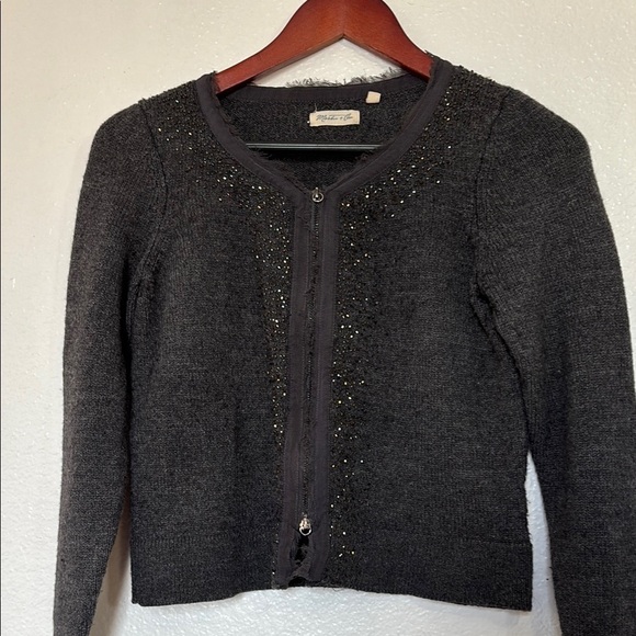 Martin + Osa Gray Cardigan with Beaded Embellishments Zip-Front size S - Picture 2 of 10